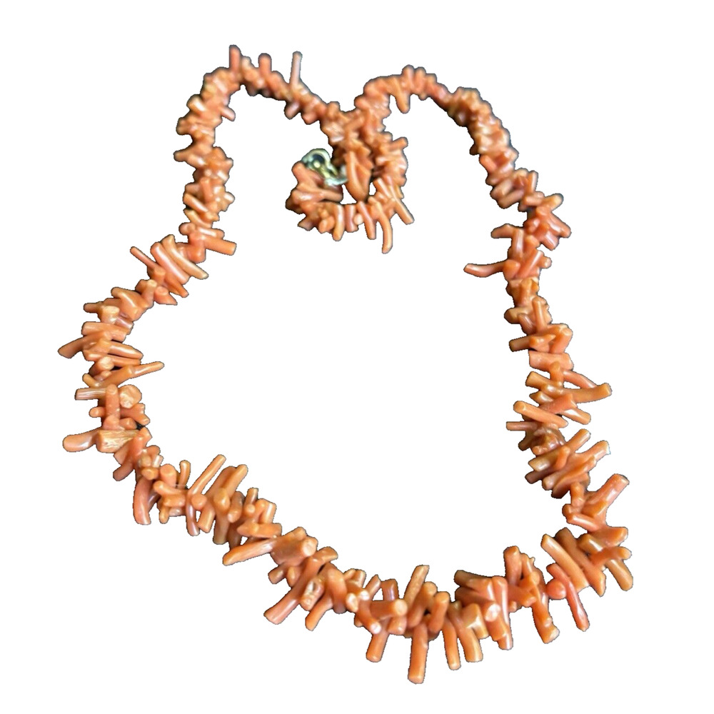 Vintage Real Red Coral Branch Beaded Necklace Graduated Natural Red Coral 22.5"